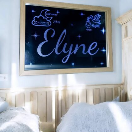 Cadre naissance miroir lumineux personnalisé – 21 x 30 cm